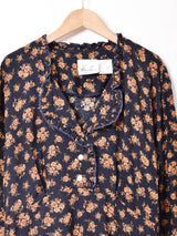 花柄 フリルカラー 長袖ワンピース