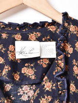 花柄 フリルカラー 長袖ワンピース