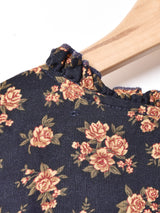 花柄 フリルカラー 長袖ワンピース