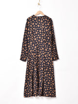 花柄 フリルカラー 長袖ワンピース