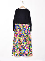 70's   切り替えデザイン ノーカラー ワンピース