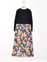 70's   切り替えデザイン ノーカラー ワンピース