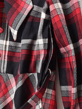 チェック柄 ベルト付き ボウタイ 長袖ワンピース