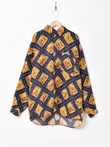 総柄長袖シルクシャツ