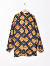 総柄長袖シルクシャツ