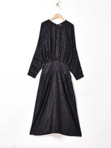 織柄 バックオープン 長袖ワンピース