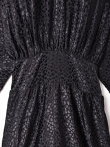 織柄 バックオープン 長袖ワンピース