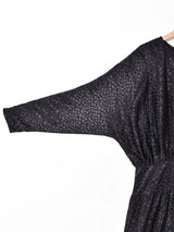 織柄 バックオープン 長袖ワンピース