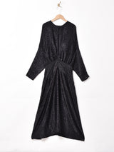 織柄 バックオープン 長袖ワンピース