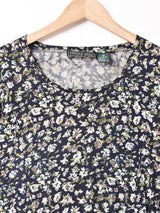 花柄 レースアップ 長袖ワンピース