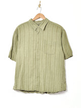 織り柄 リネン ストライプ半袖シャツ
