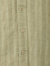 織り柄 リネン ストライプ半袖シャツ