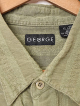 織り柄 リネン ストライプ半袖シャツ