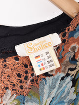 花柄 ノーカラー 長袖ワンピース