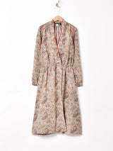 ペイズリー柄 パイピング  長袖ワンピース