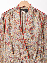 ペイズリー柄 パイピング  長袖ワンピース