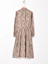 ペイズリー柄 パイピング  長袖ワンピース