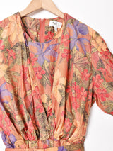 ベルト付き 花柄長袖 デザインワンピース