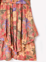 ベルト付き 花柄長袖 デザインワンピース