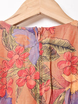 ベルト付き 花柄長袖 デザインワンピース