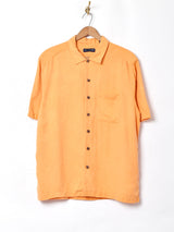 織り柄 半袖シルクシャツ