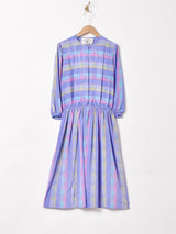 ストライプ ノーカラー 7分袖ワンピース