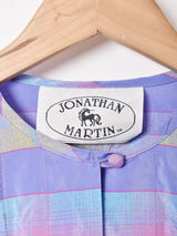 ストライプ ノーカラー 7分袖ワンピース