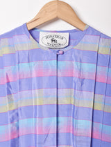 ストライプ ノーカラー 7分袖ワンピース