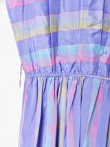 ストライプ ノーカラー 7分袖ワンピース