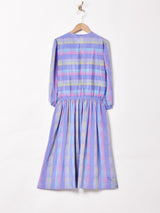 ストライプ ノーカラー 7分袖ワンピース