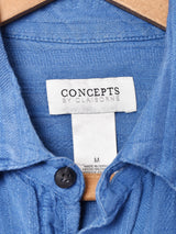 織り柄 ストライプ半袖リネン混シャツ