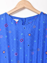 総柄 長袖 ノーカラー シルクワンピース