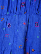 総柄 長袖 ノーカラー シルクワンピース