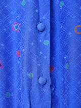 総柄 長袖 ノーカラー シルクワンピース