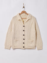 アイルランド製 襟付き アランニットカーディガン