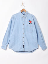 ミッキー刺繍 長袖デニムシャツ
