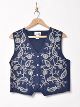 コットンリネン 花刺繍 ベスト