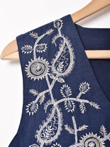 コットンリネン 花刺繍 ベスト