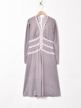 イタリア製 総柄 Vネック 長袖ワンピース