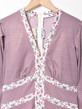 イタリア製 総柄 Vネック 長袖ワンピース