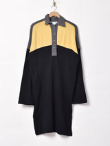 イタリア製 切り替え 長袖ワンピース