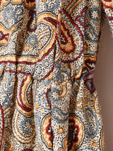 ペイズリー柄 パイピング  長袖ワンピース