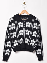 【3色展開】Meridian  フラワー 襟付きセーター