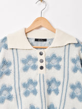 【3色展開】Meridian  フラワー 襟付きセーター