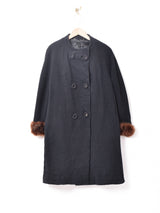 ファー袖 ノーカラーウールコート