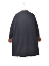 ファー袖 ノーカラーウールコート