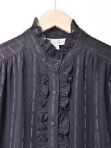 ストライプ フリルデザイン シアー長袖ブラウス