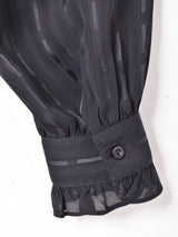 ストライプ フリルデザイン シアー長袖ブラウス