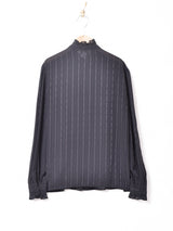 ストライプ フリルデザイン シアー長袖ブラウス