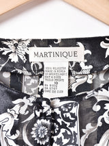 総柄 ノーカラー 長袖シアーブラウス